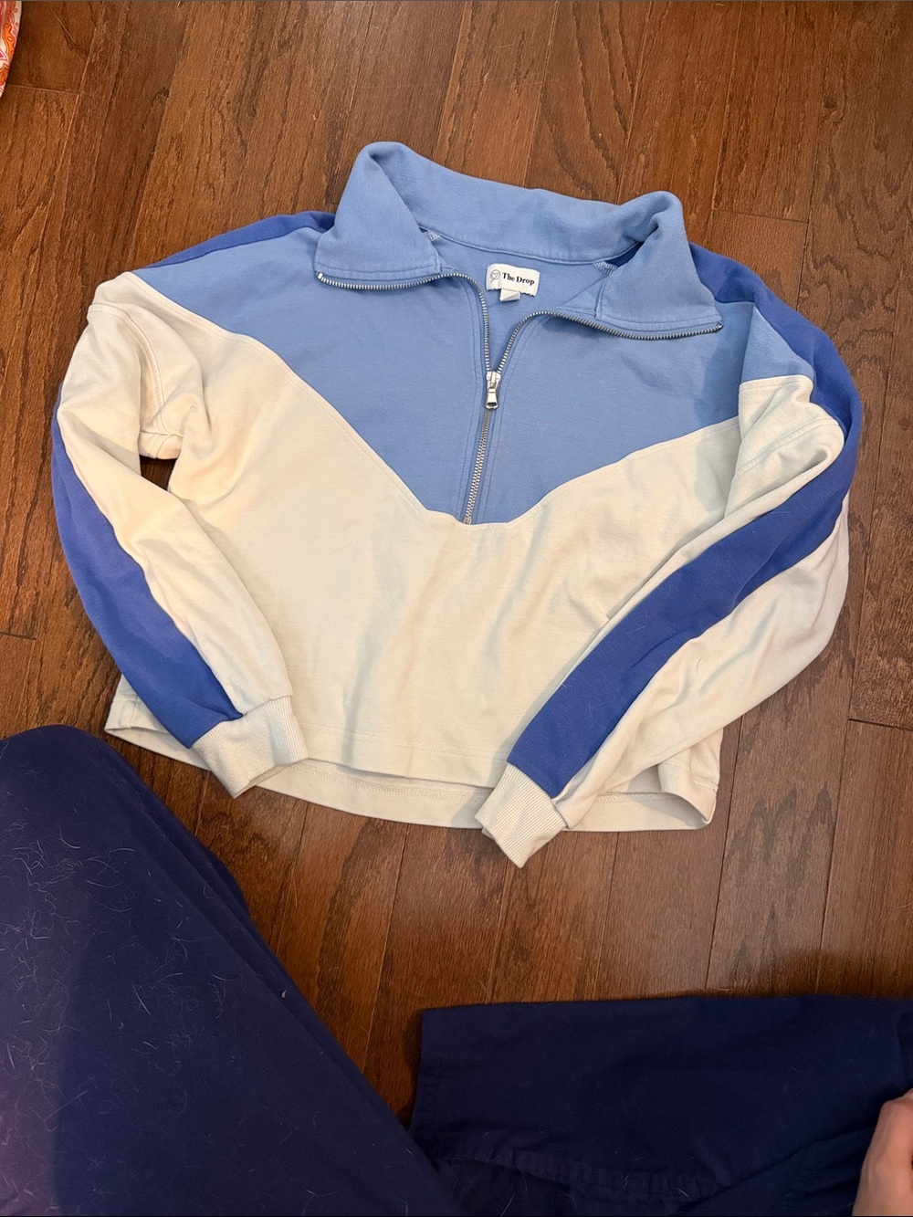 The Drive Women's Colorblock Half-Zip Sweatshirt in Light Blue & Cream